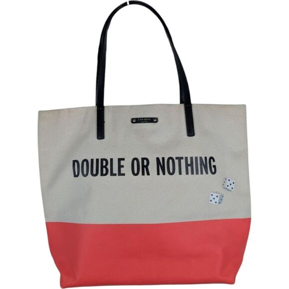 Kate Spade Canvas Tote "Double or Nothing" Pink Beige - Picture 2 of 8